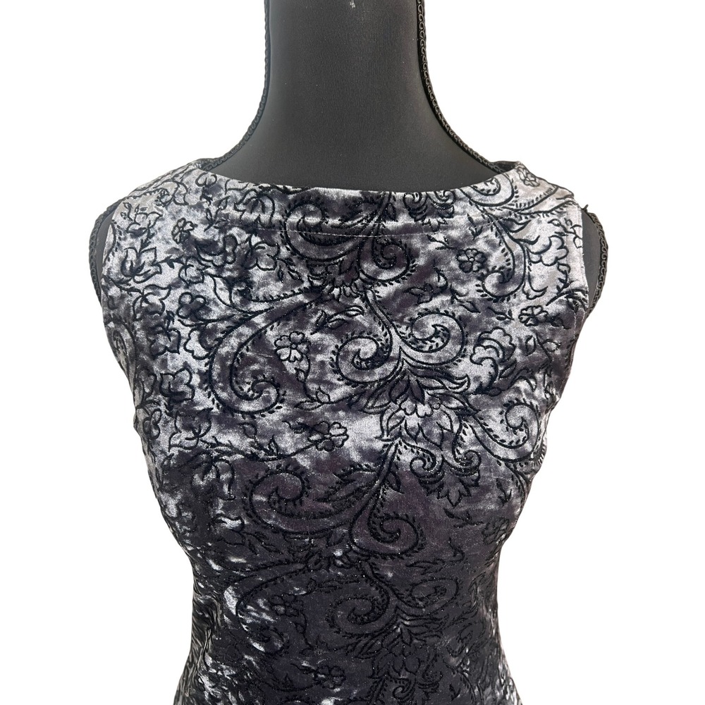 VTG La Belle Women S Black Silver Velvet Dress Boatneck Sheath Whimsigoth Fairy‎